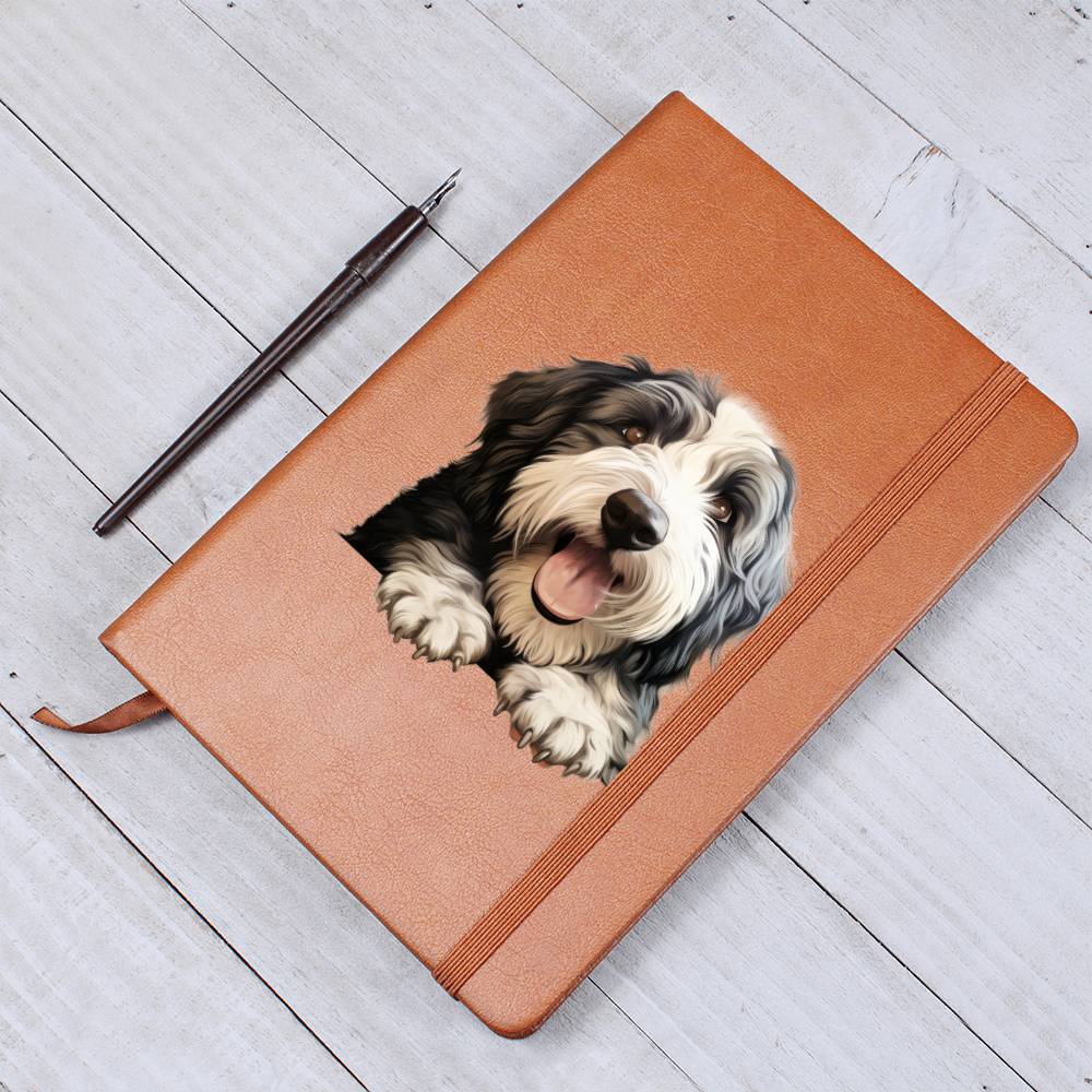 Old English Sheepdog Peeking - Vegan Leather Journal