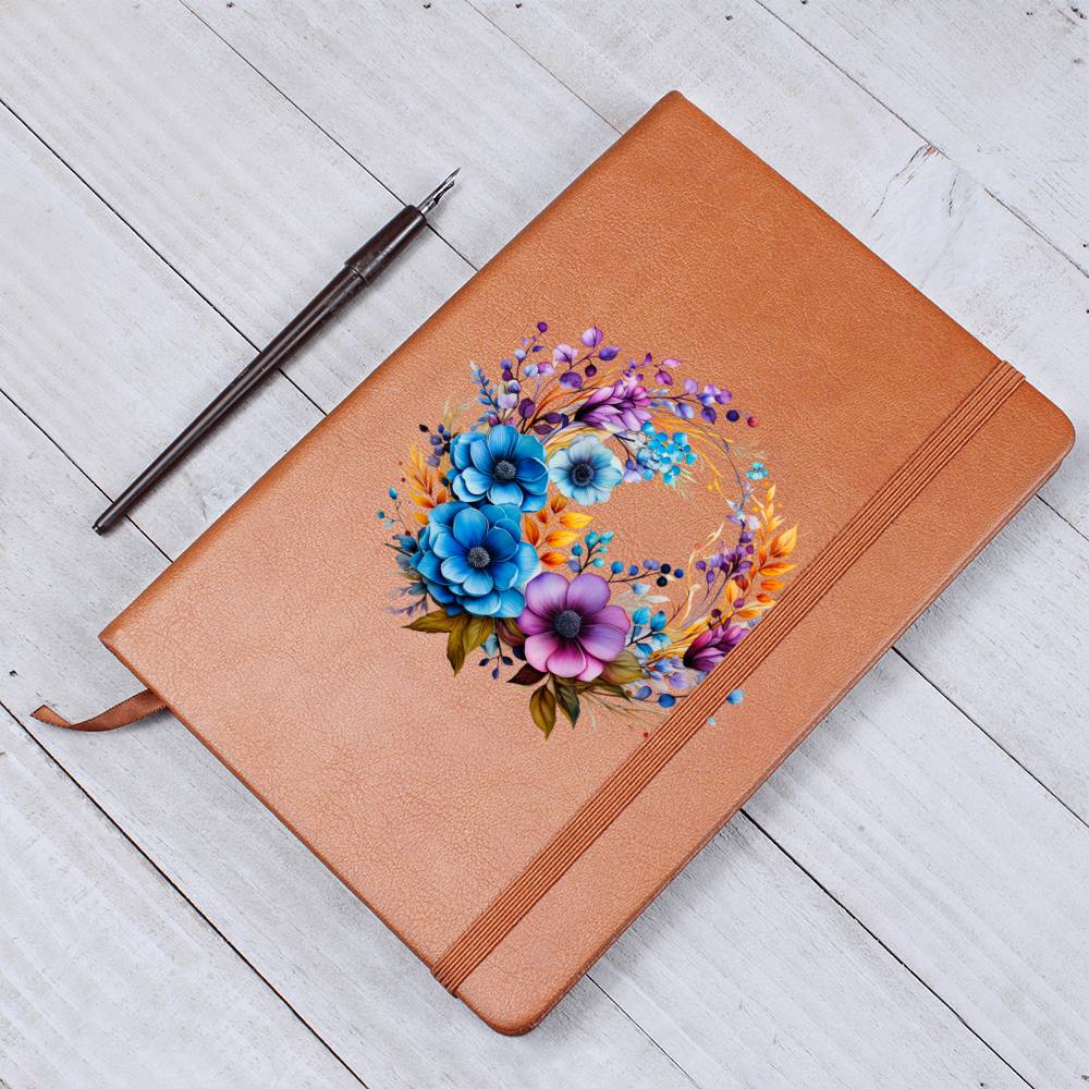 Floral Flower Wreath 026 - Vegan Leather Journal