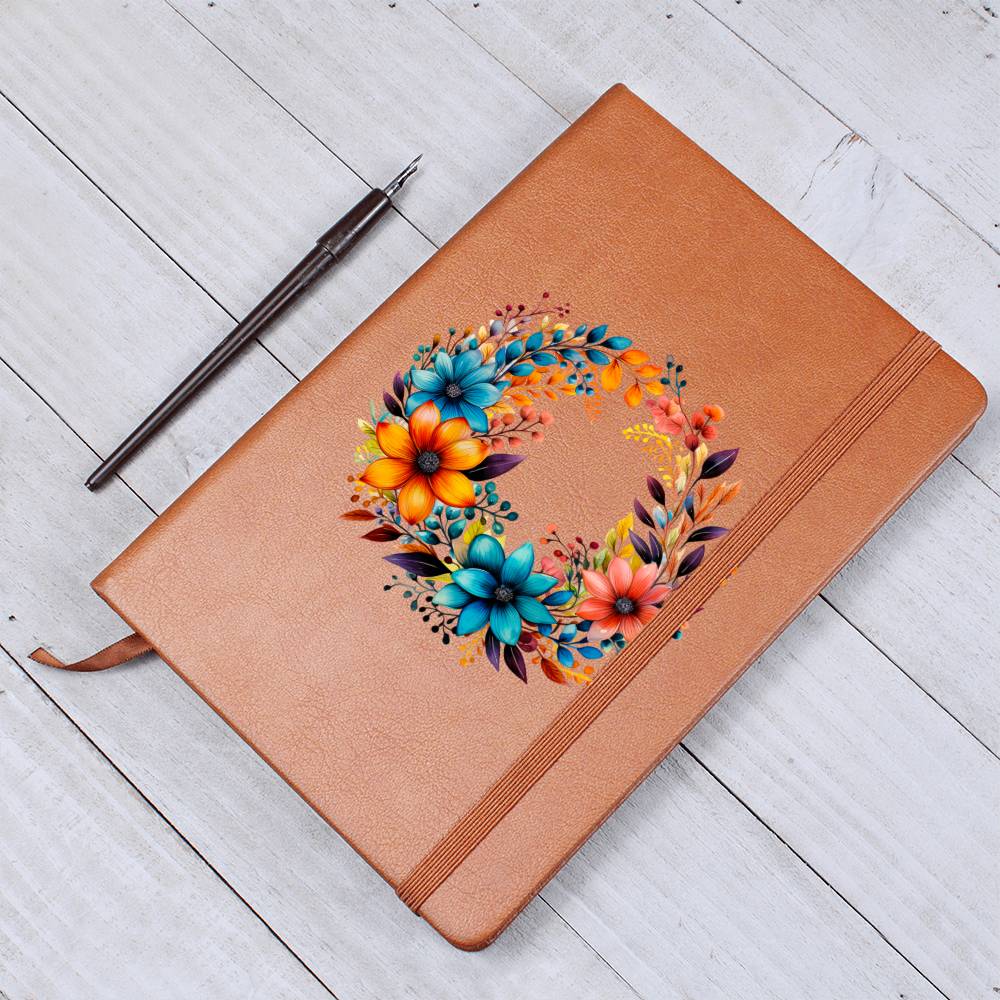 Floral Flower Wreath 119 - Vegan Leather Journal