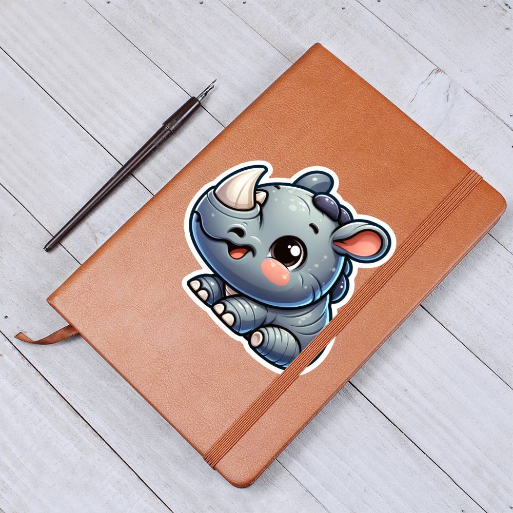 Cute Rhino sticker 144 - Vegan Leather Journal