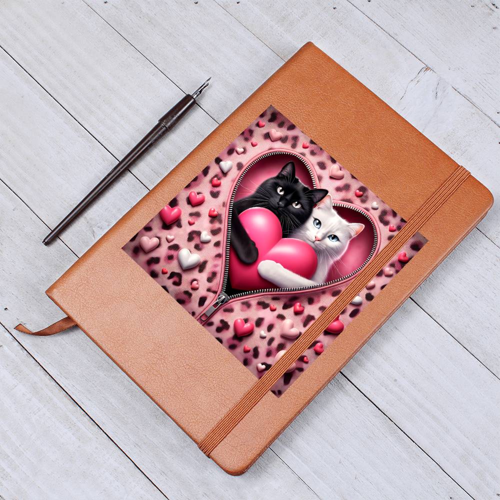 Valentine's Day Cat And Zipper 014 - Vegan Leather Journal