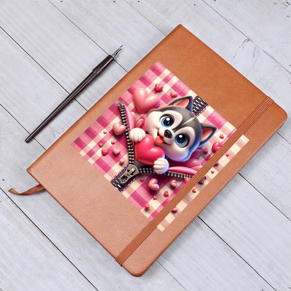 Valentine's Day Dog And Zipper 021 - Vegan Leather Journal