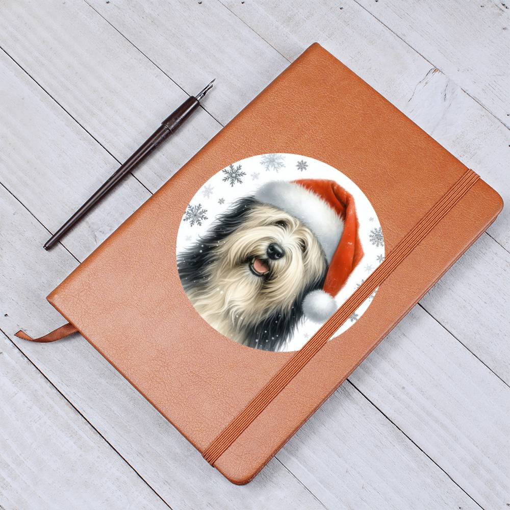Christmas Dog - Polish Lowland Sheepdog - Vegan Leather Journal