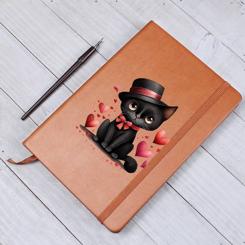 Valentine's Day Black Cat 026 - Vegan Leather Journal
