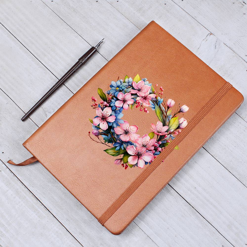Floral Flower Wreath 152 - Vegan Leather Journal