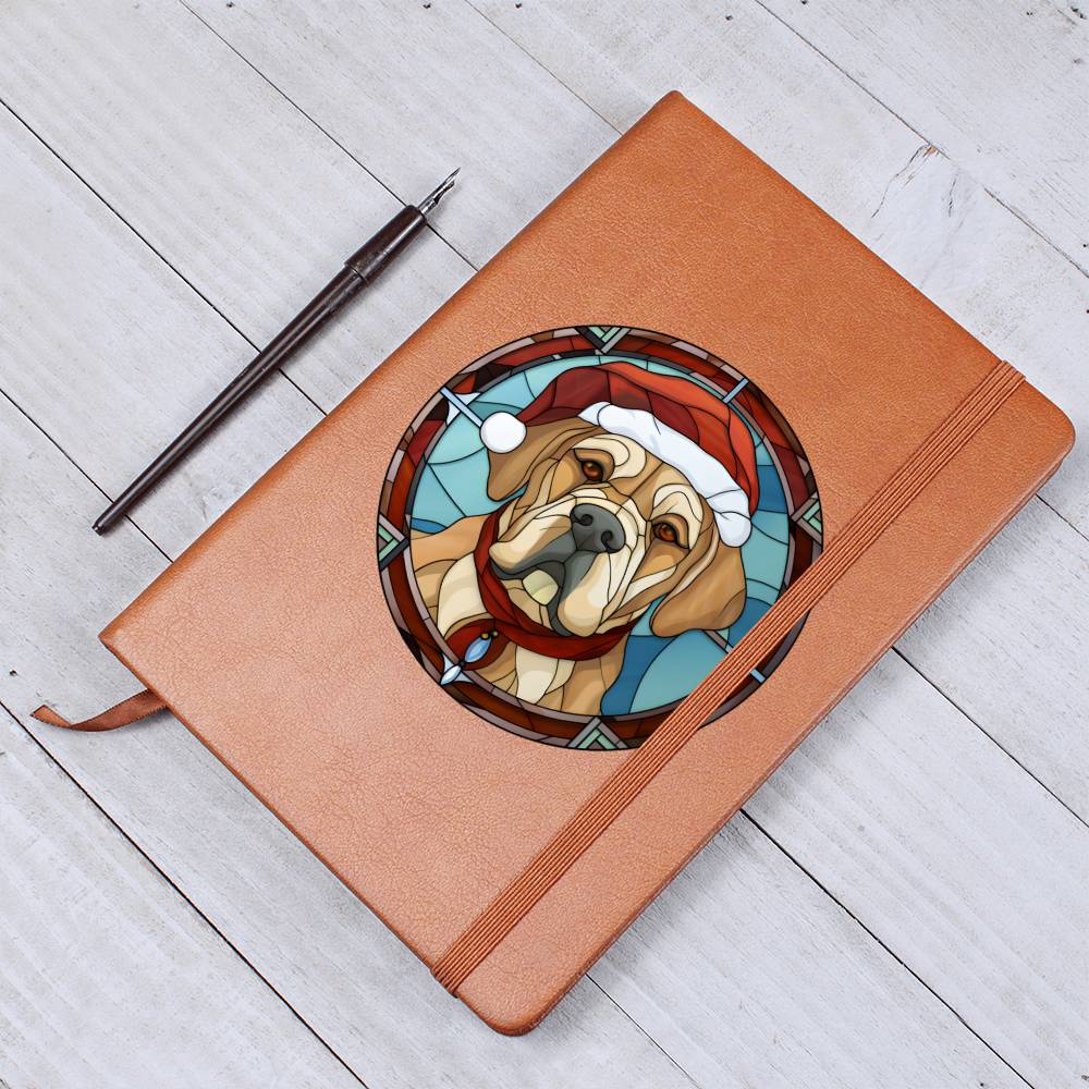 Dog Stained Glass Christmas Design 004 - Vegan Leather Journal