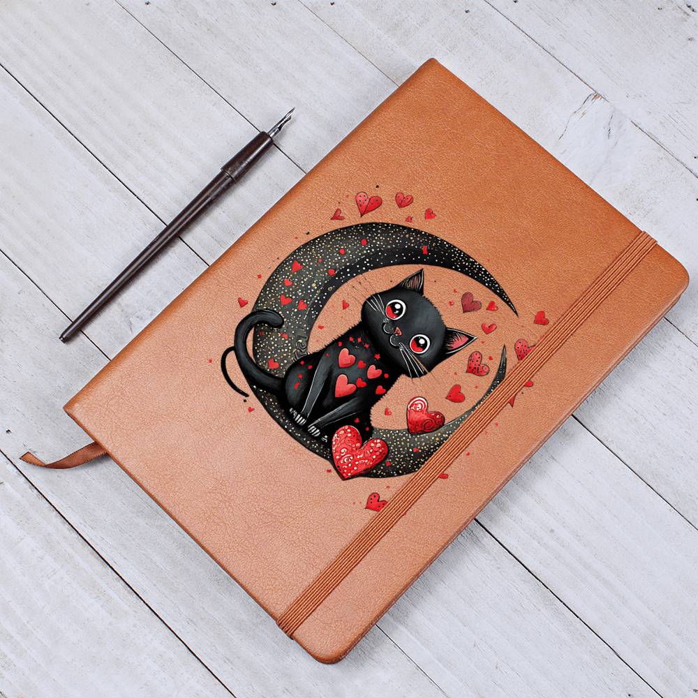 Valentine's Day Black Cat 027 - Vegan Leather Journal