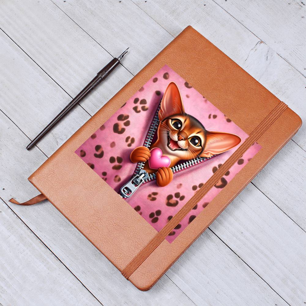 Valentine's Day Cat And Zipper 023 - Vegan Leather Journal