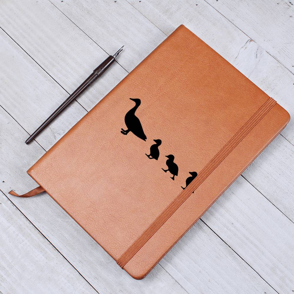 Mama Duck With 3 Ducklings - Vegan Leather Journal