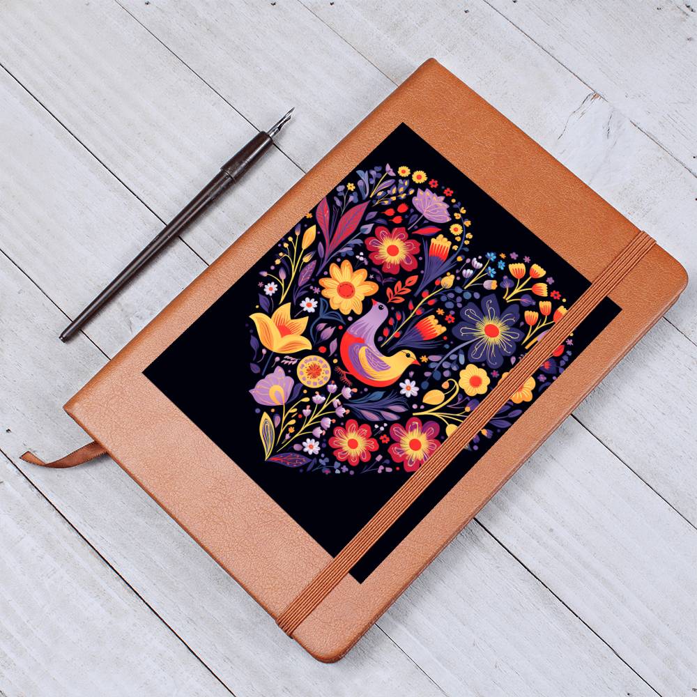 Birds And Floral Design 112 - Vegan Leather Journal