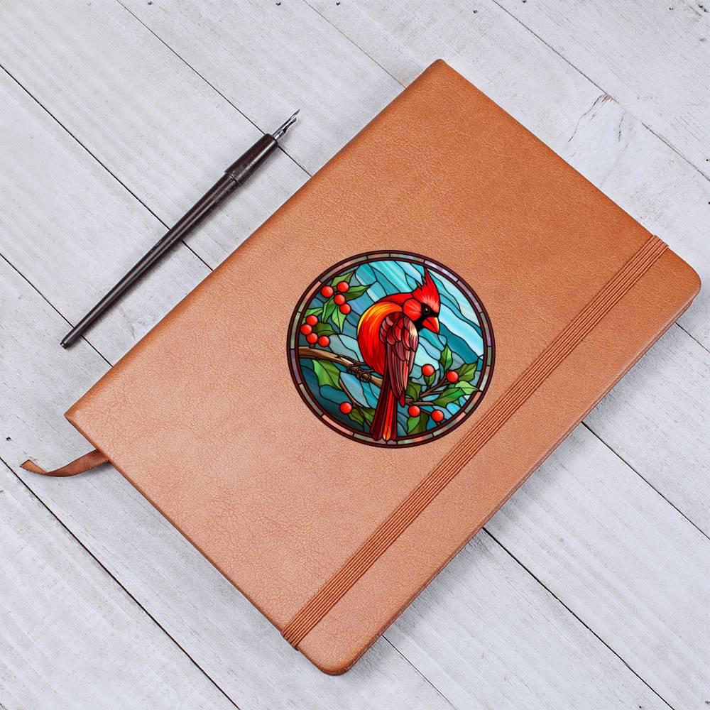 Christmas Red Cardinal Stained Glass Design 016 - Vegan Leather Journal