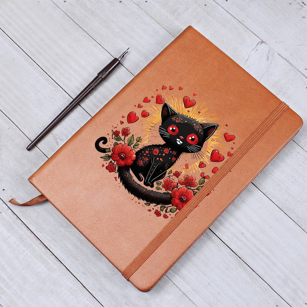 Valentine's Day Black Cat 059 - Vegan Leather Journal