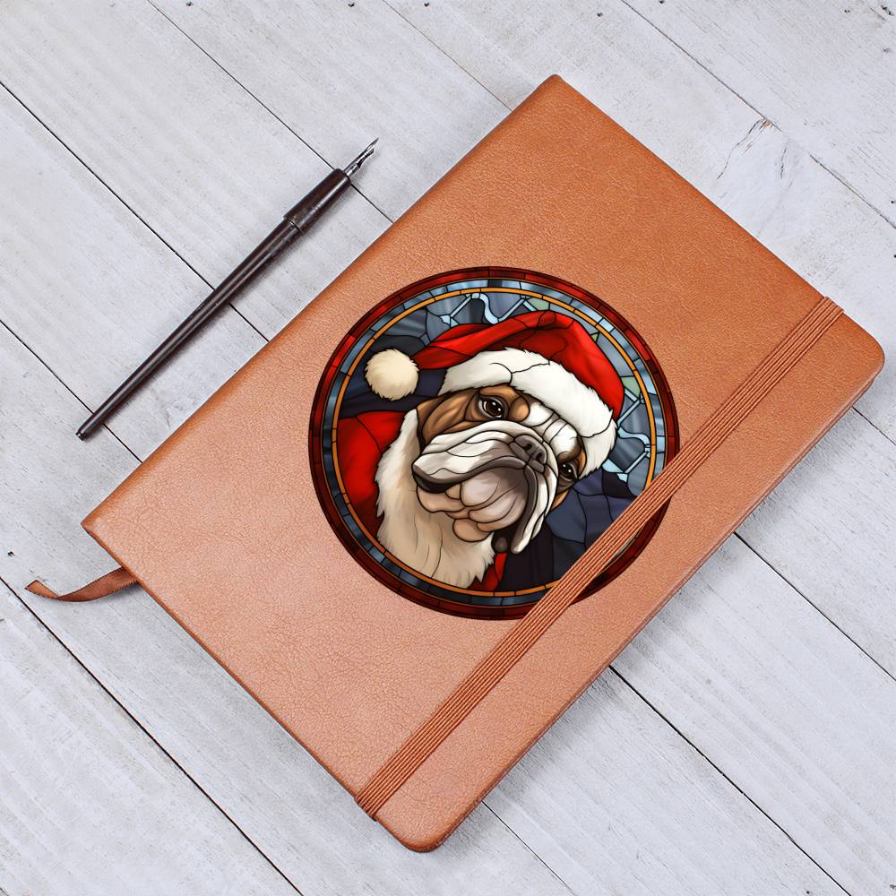 Dog Stained Glass Christmas Design 015 - Vegan Leather Journal