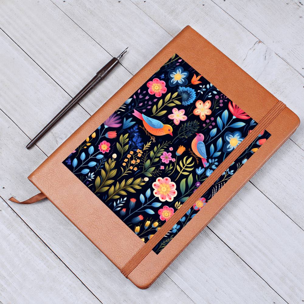 Birds And Floral Design 126 - Vegan Leather Journal