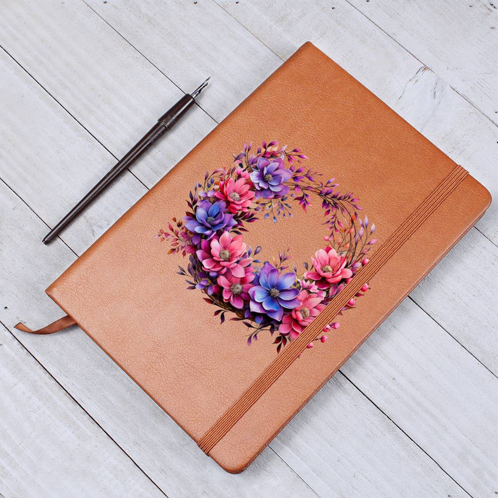 Floral Flower Wreath 075 - Vegan Leather Journal