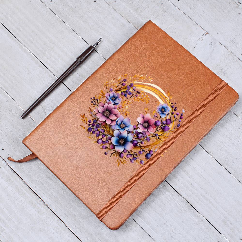 Floral Flower Wreath 124 - Vegan Leather Journal