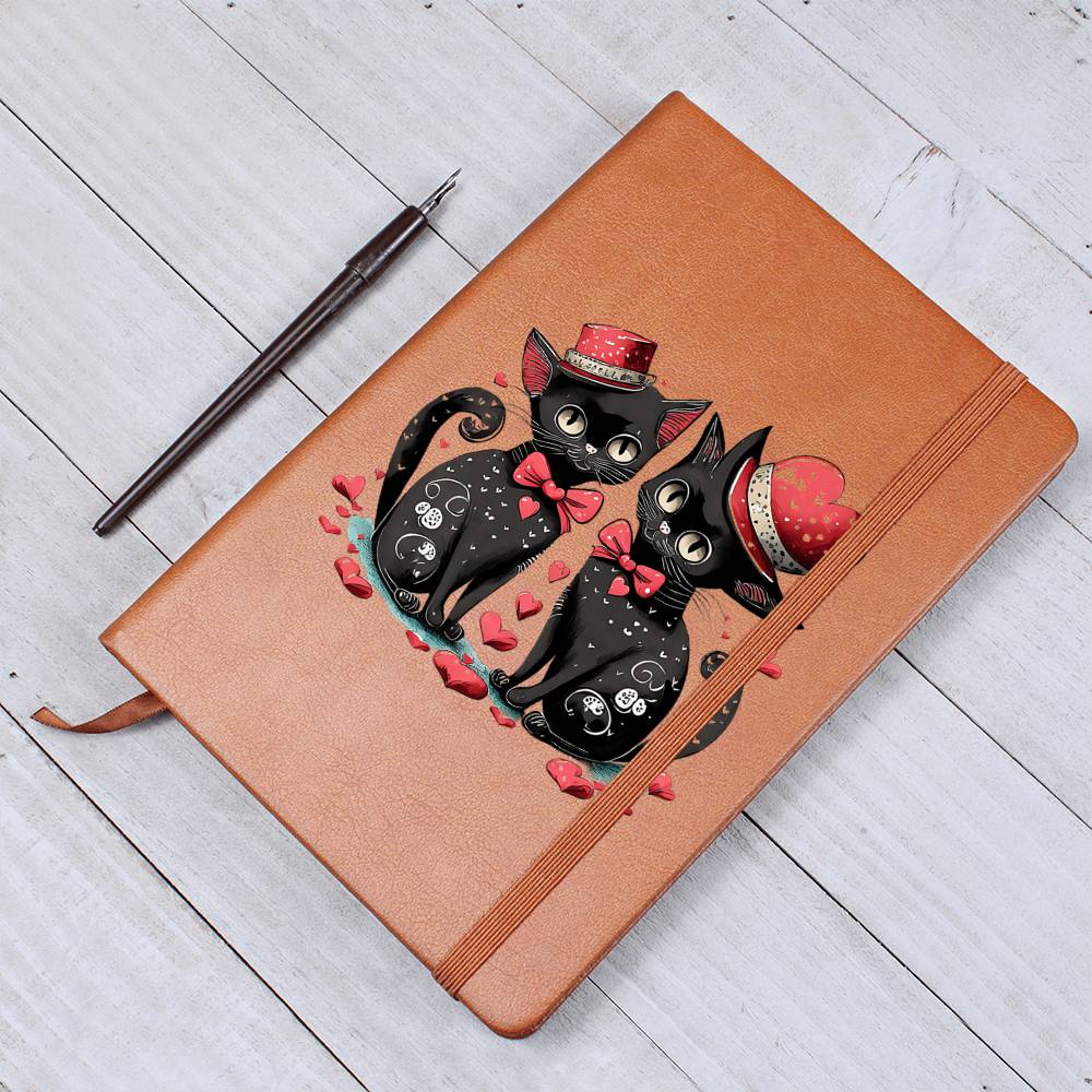 Valentine's Day Black Cat 009 - Vegan Leather Journal
