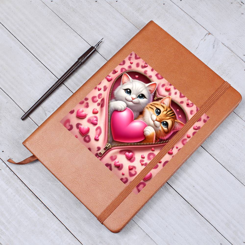 Valentine's Day Cat And Zipper 017 - Vegan Leather Journal