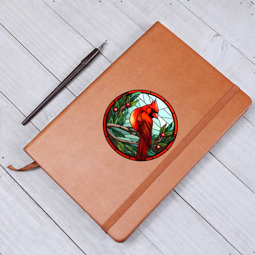 Christmas Red Cardinal Stained Glass Design 023 - Vegan Leather Journal