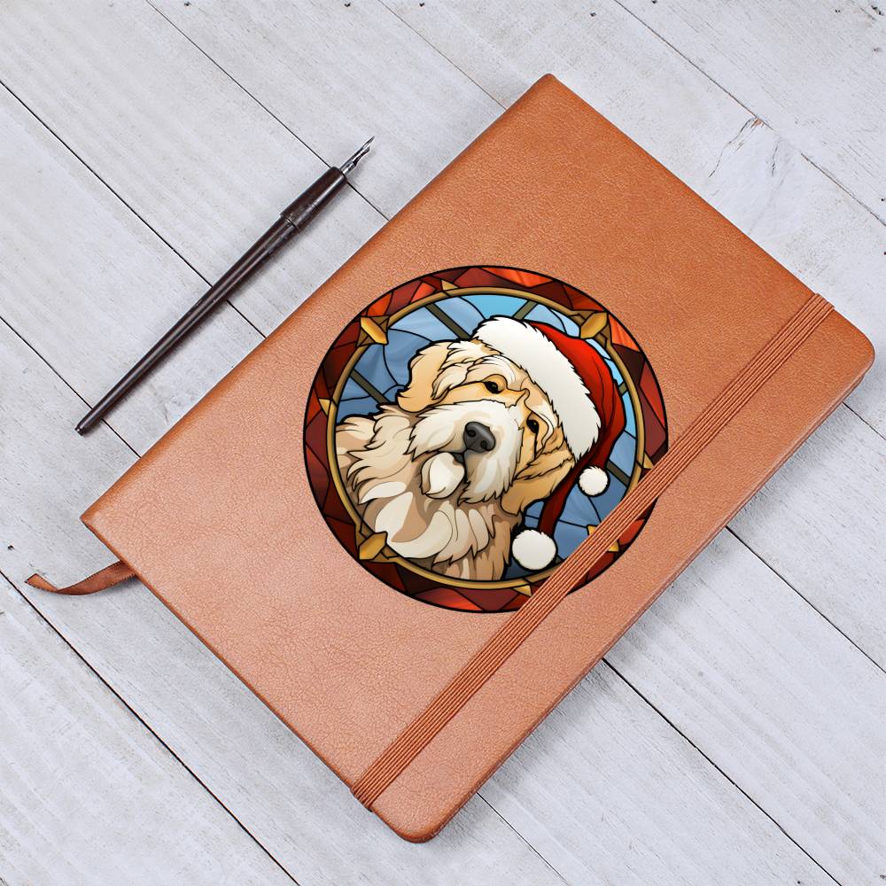 Dog Stained Glass Christmas Design 025 - Vegan Leather Journal