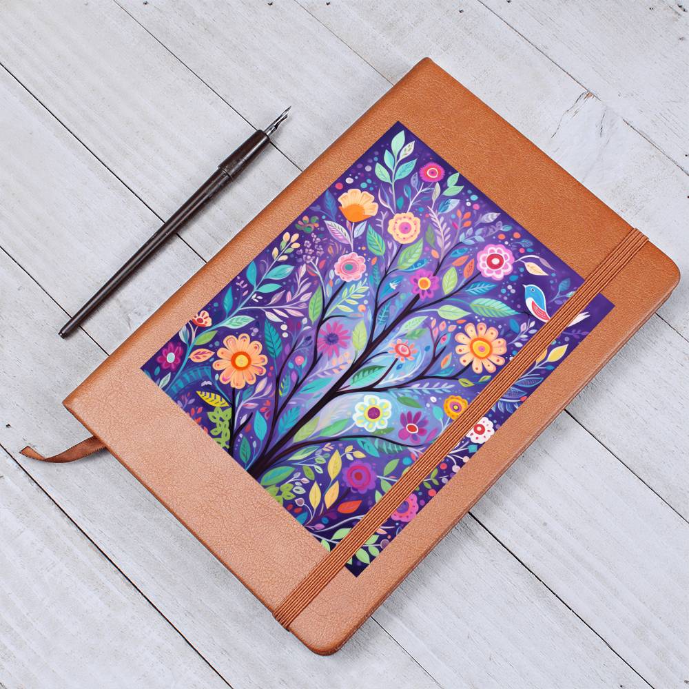 Birds And Floral Design 117 - Vegan Leather Journal