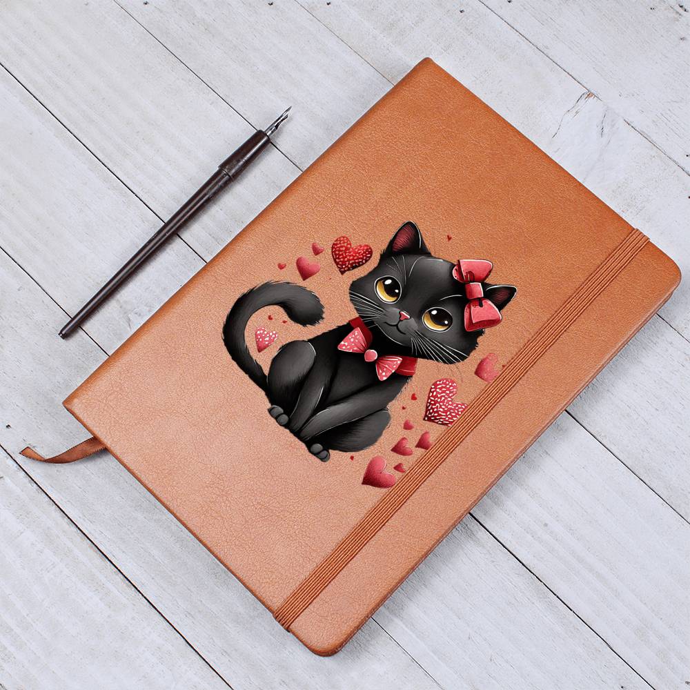 Valentine's Day Black Cat 015 - Vegan Leather Journal