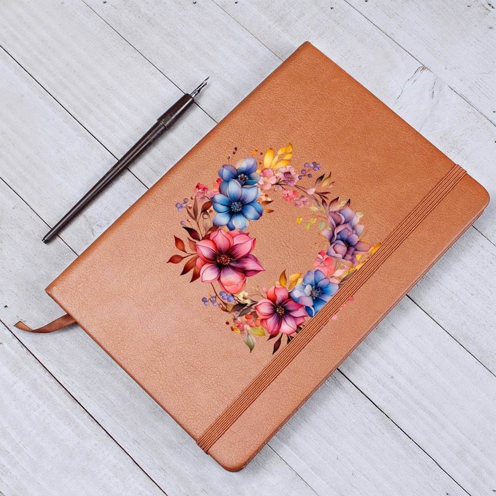 Floral Flower Wreath 117 - Vegan Leather Journal