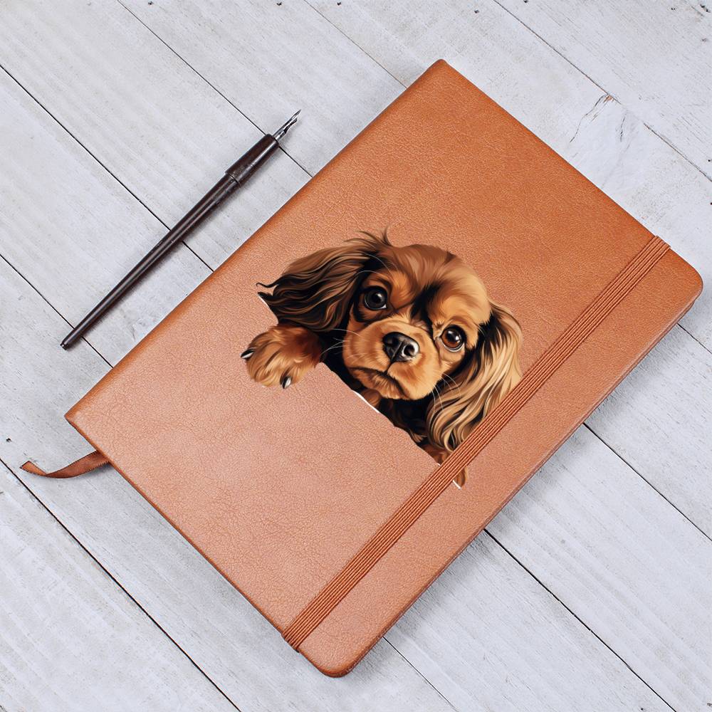 English Toy Spaniel Peeking - Vegan Leather Journal