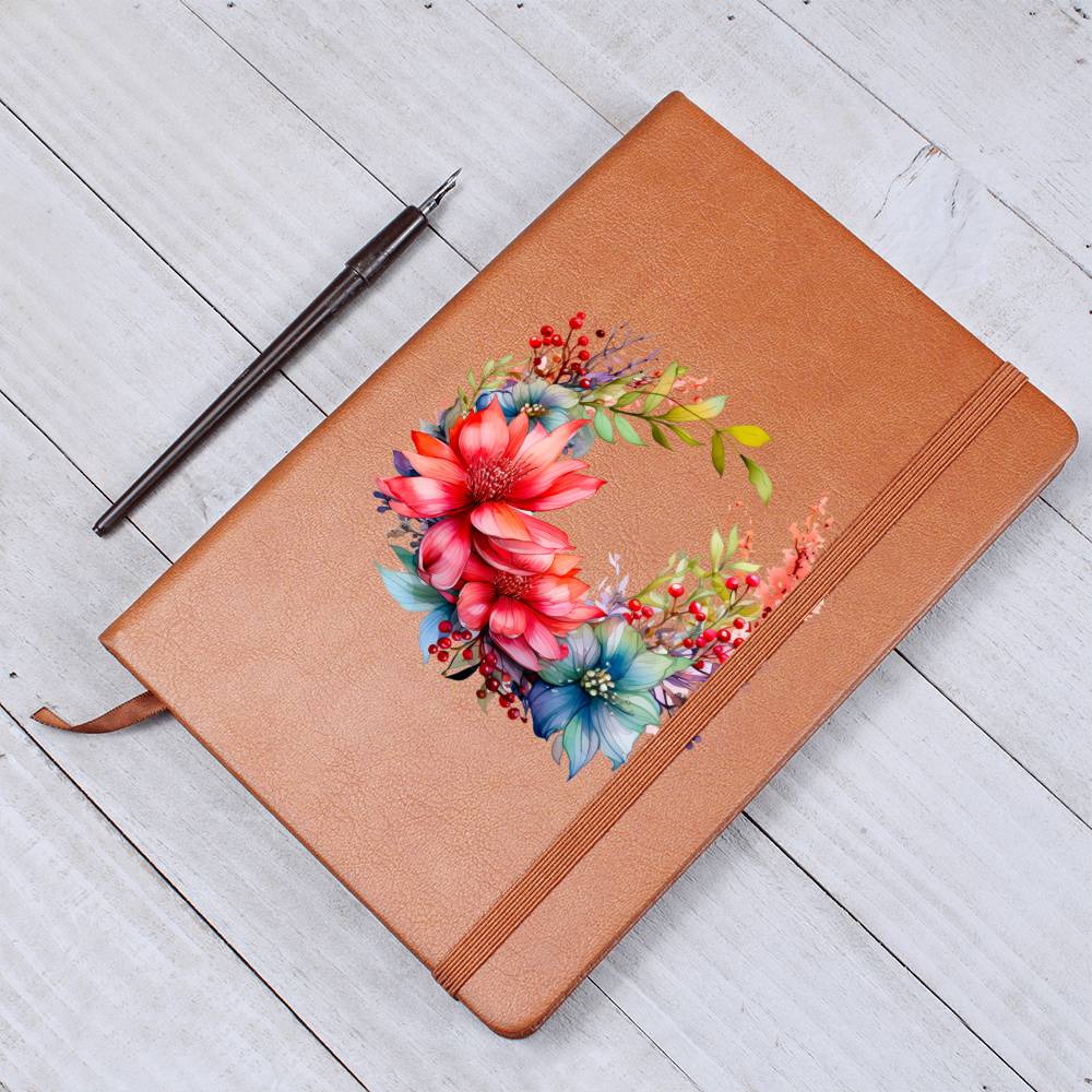 Floral Flower Wreath 022 - Vegan Leather Journal