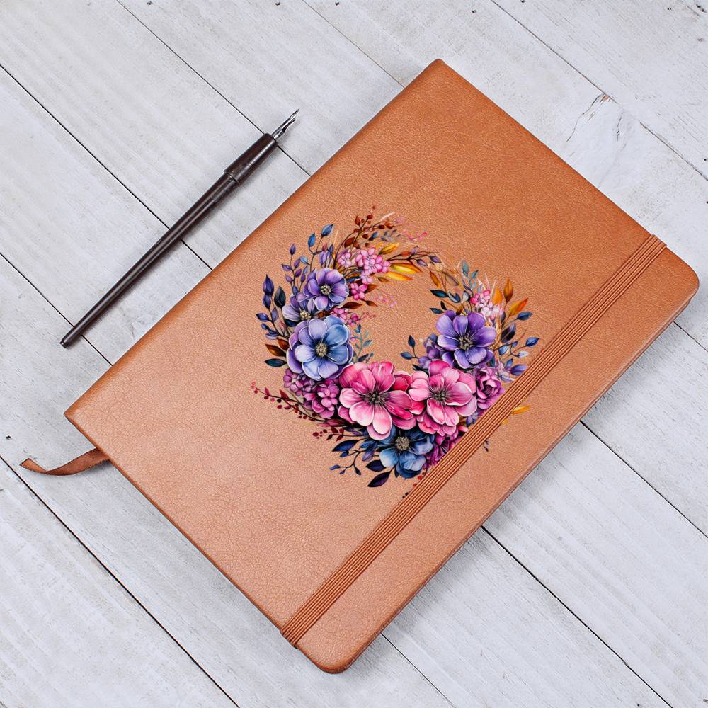 Floral Flower Wreath 139 - Vegan Leather Journal