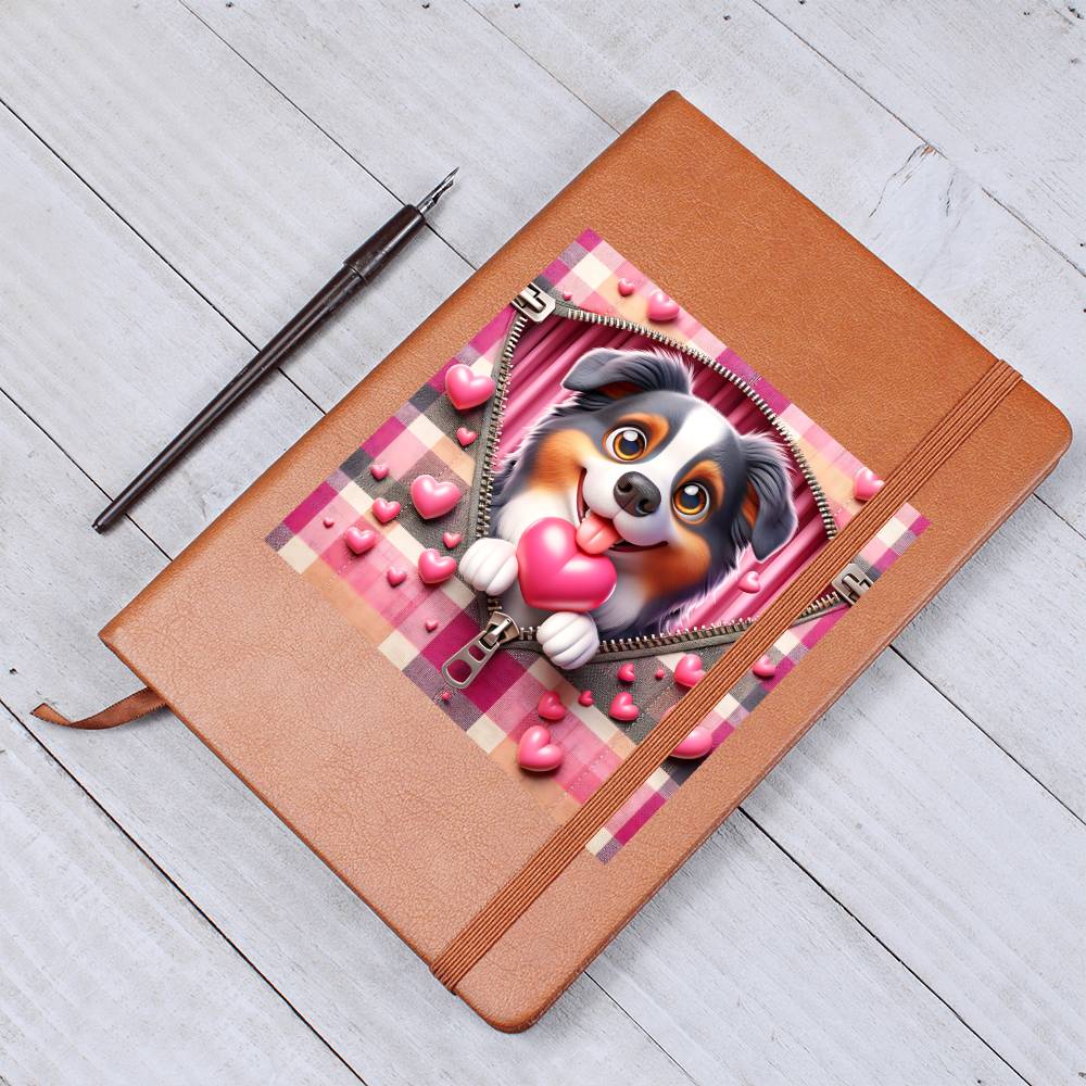 Valentine's Day Dog And Zipper 025 - Vegan Leather Journal