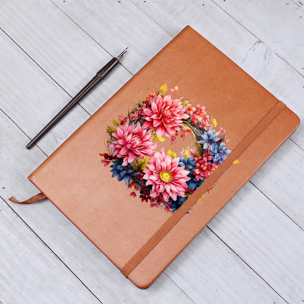 Floral Flower Wreath 148 - Vegan Leather Journal