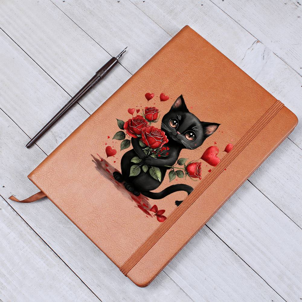 Valentine's Day Black Cat 010 - Vegan Leather Journal