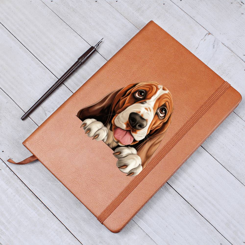 Basset Hound Peeking - Vegan Leather Journal