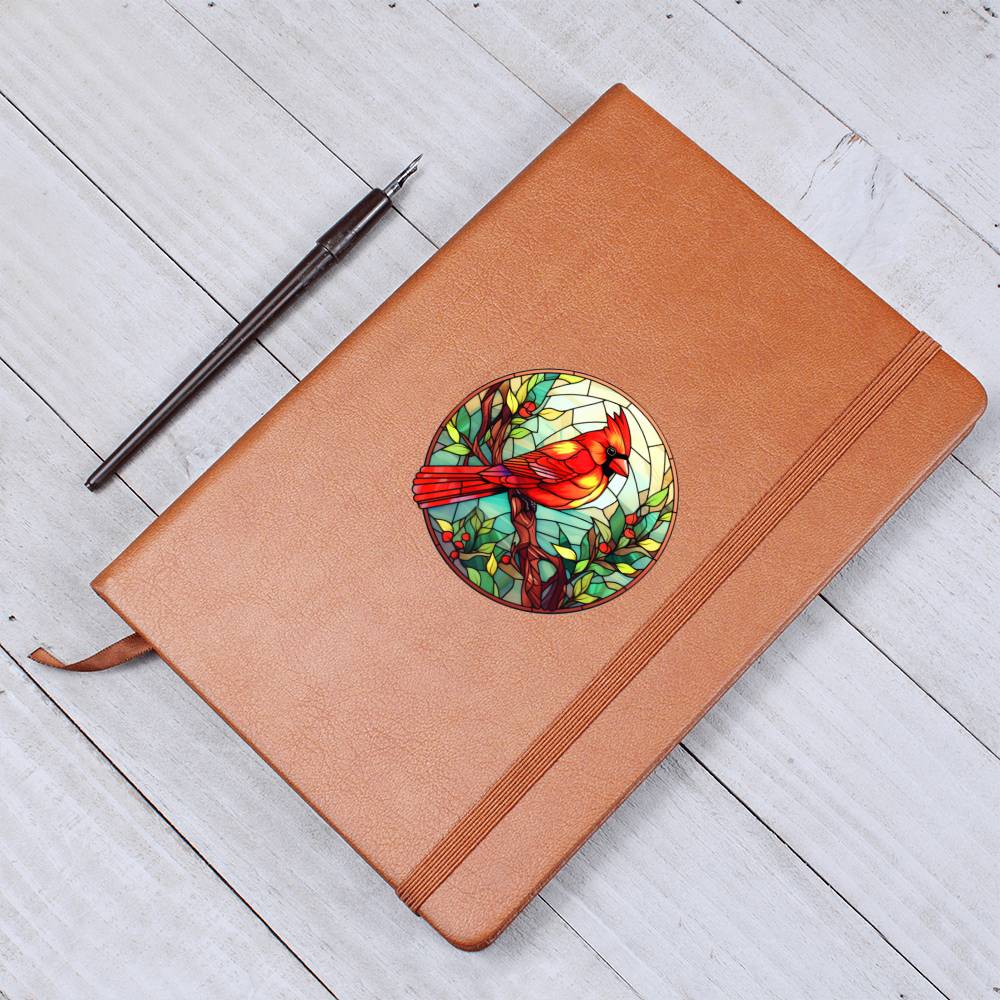 Christmas Red Cardinal Stained Glass Design 006 - Vegan Leather Journal