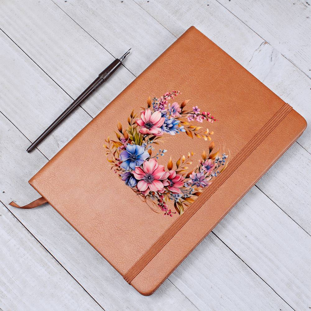 Floral Flower Wreath 155 - Vegan Leather Journal