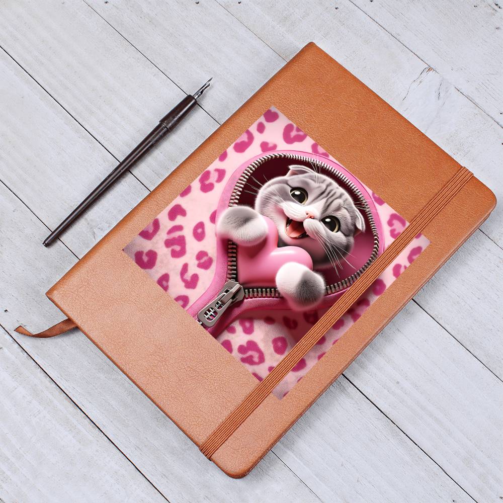 Valentine's Day Cat And Zipper 005 - Vegan Leather Journal