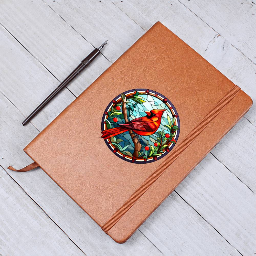 Christmas Red Cardinal Stained Glass Design 027 - Vegan Leather Journal