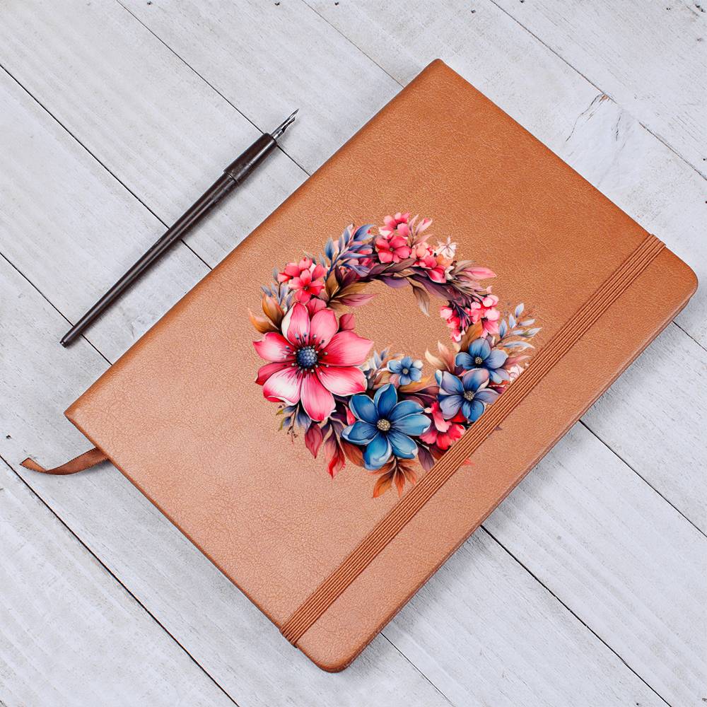Floral Flower Wreath 024 - Vegan Leather Journal