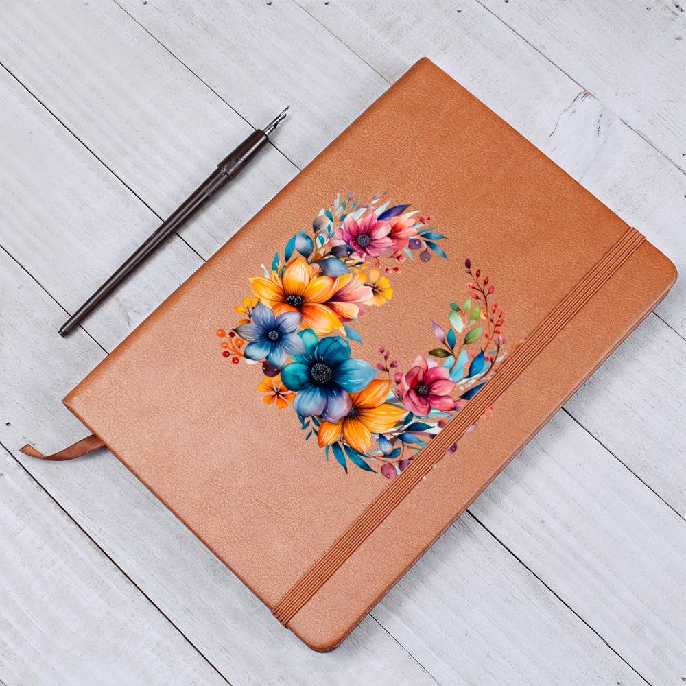 Floral Flower Wreath 115 - Vegan Leather Journal
