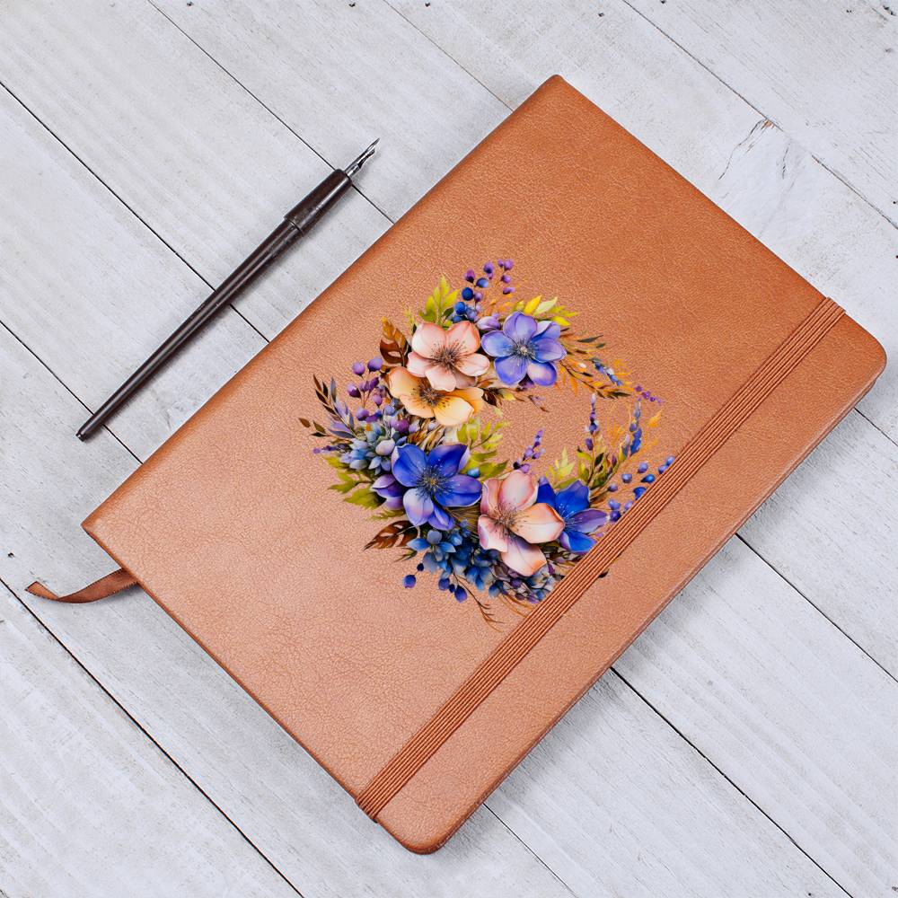 Floral Flower Wreath 153 - Vegan Leather Journal