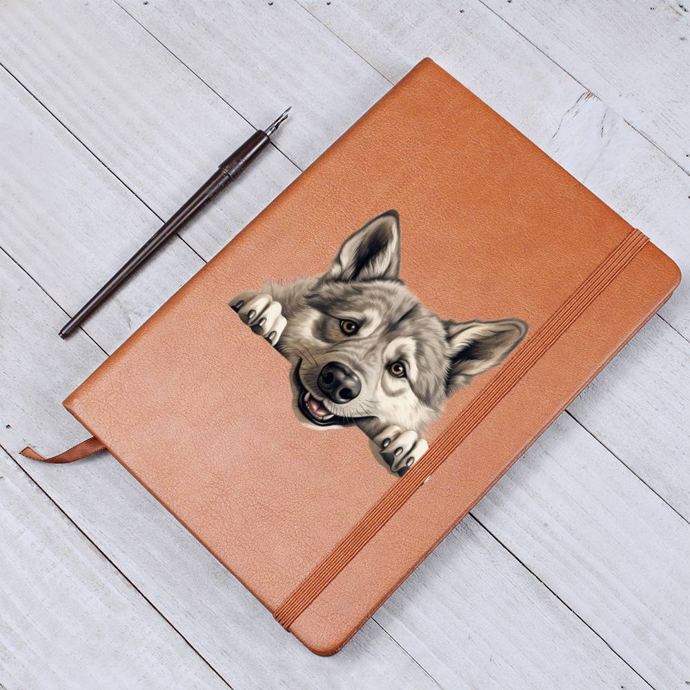 Norwegian Elkhound Peeking - Vegan Leather Journal