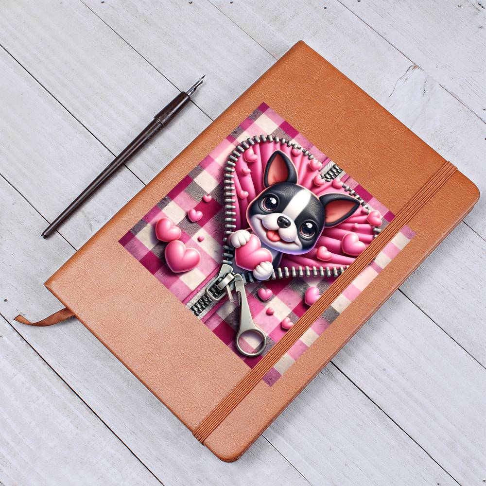 Valentine's Day Dog And Zipper 027 - Vegan Leather Journal