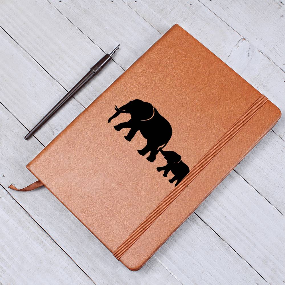 Mama Elephant With 1 Calf - Vegan Leather Journal