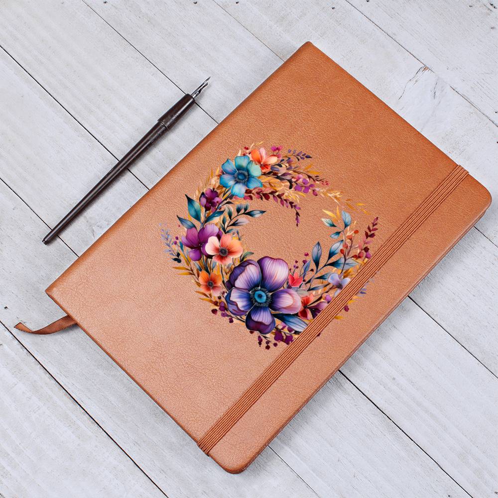Floral Flower Wreath 067 - Vegan Leather Journal