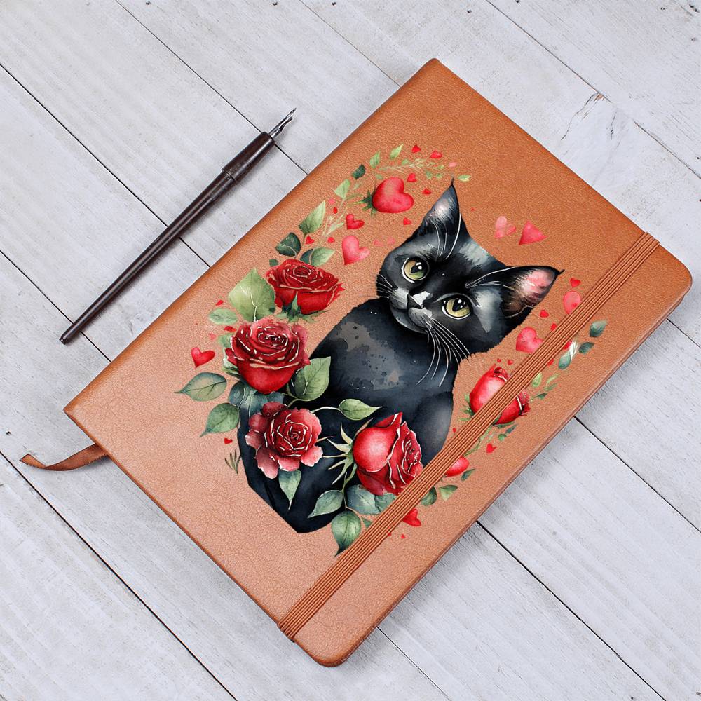 Valentine's Day Black Cat 068 - Vegan Leather Journal