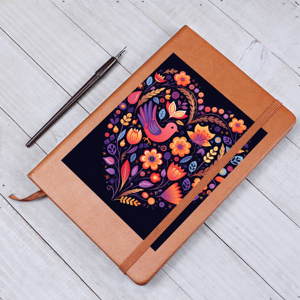 Birds And Floral Design 113 - Vegan Leather Journal