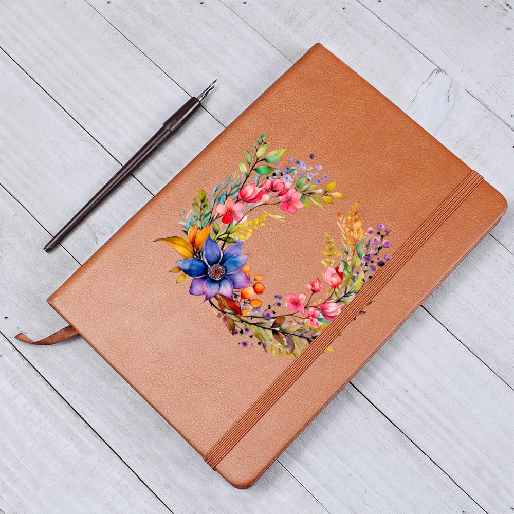 Floral Flower Wreath 116 - Vegan Leather Journal
