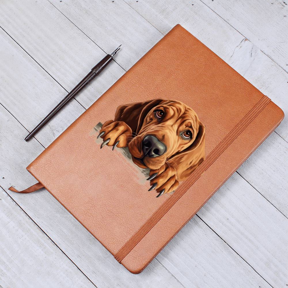 Redbone Coonhound Peeking - Vegan Leather Journal