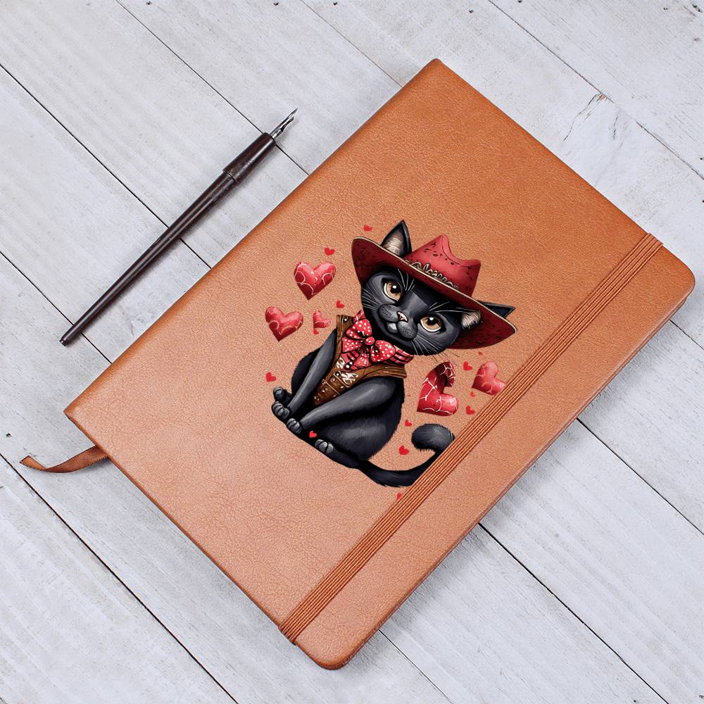 Valentine's Day Black Cat 073 - Vegan Leather Journal
